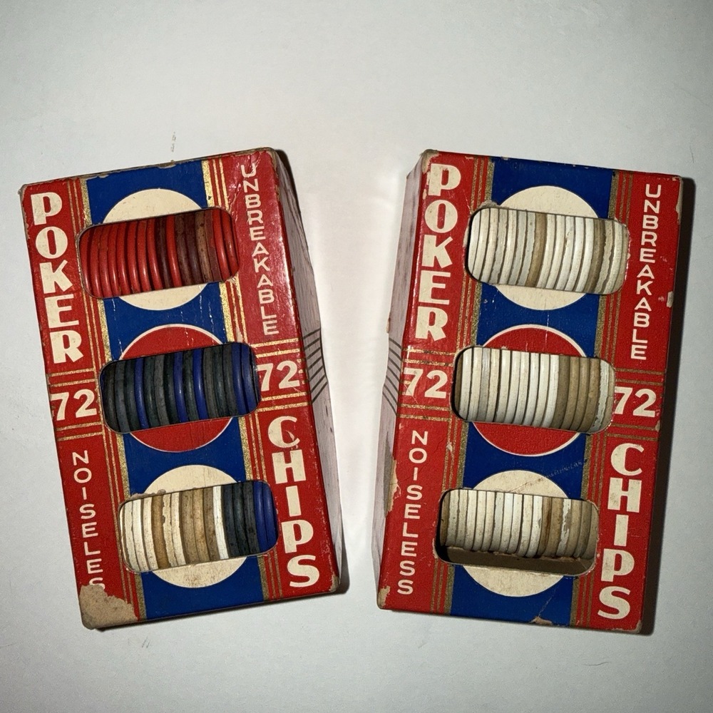 Vintage Dennison Noiseless Unbreakable Poker Chips Set 2 Boxes Pat 1694103 1920s